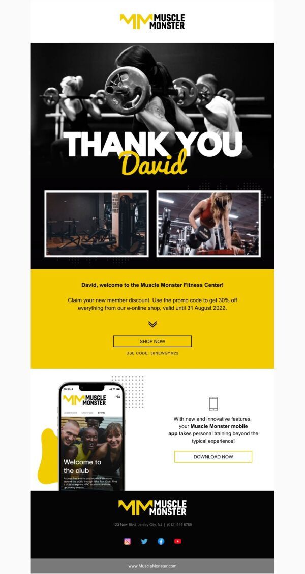 muscle monster welcome email