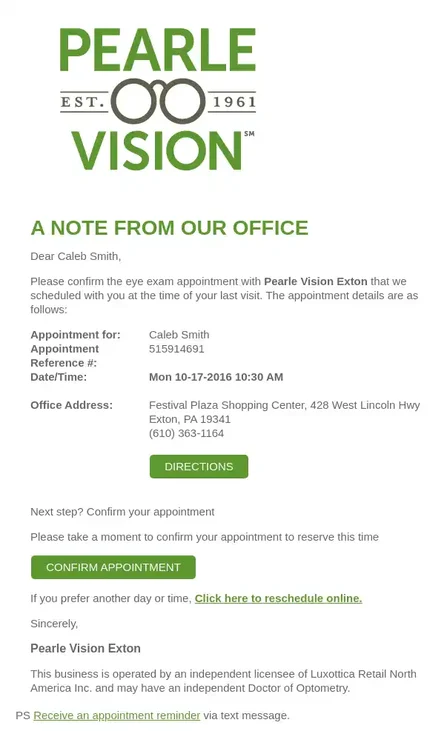 appointment reminder pearle vision appointment reminder pearle vision