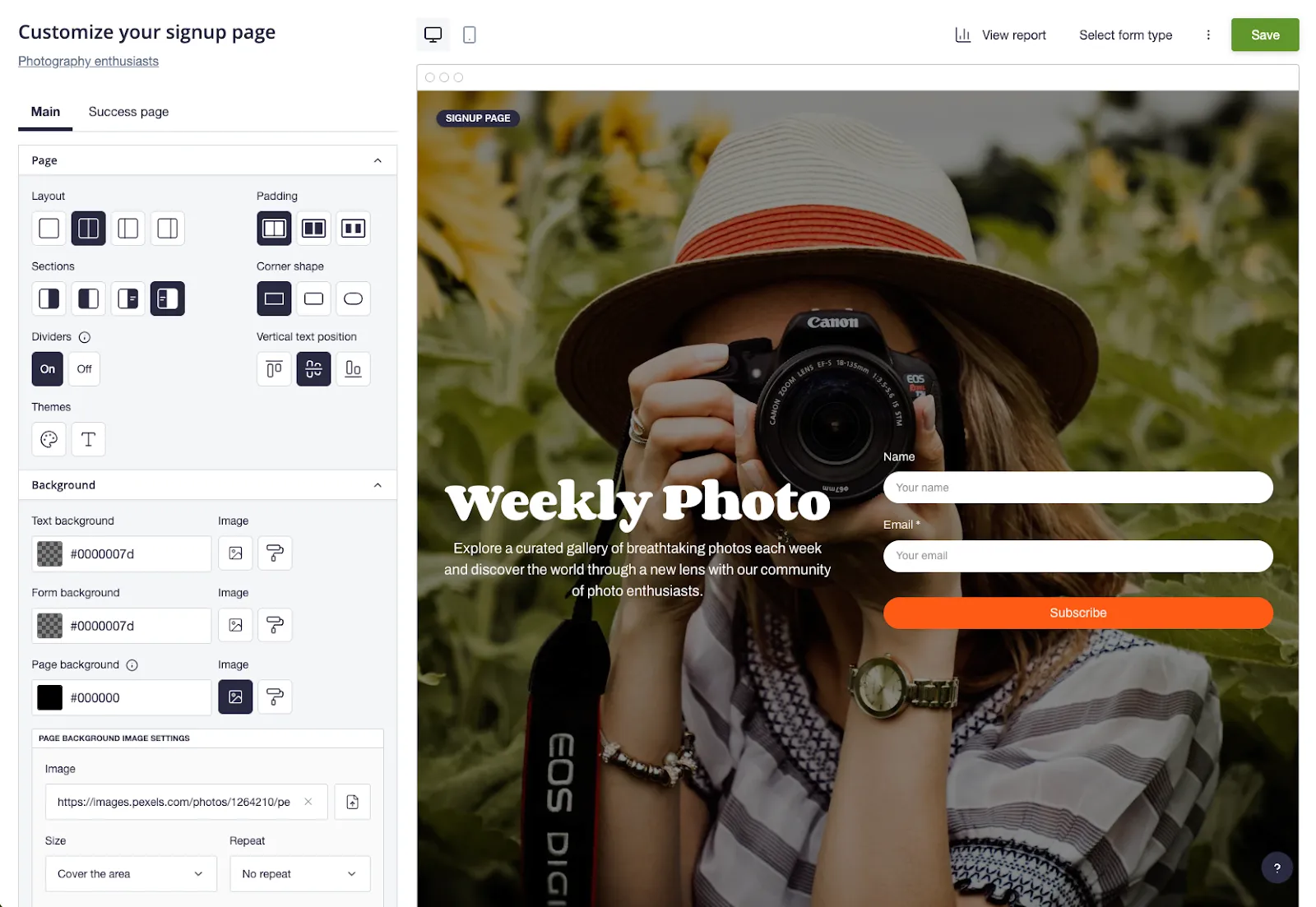 Hosted signup page