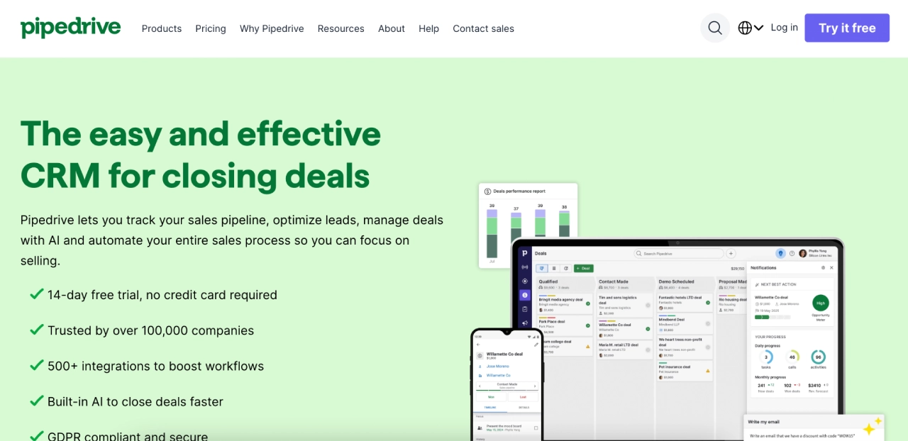 pipedrive homepage