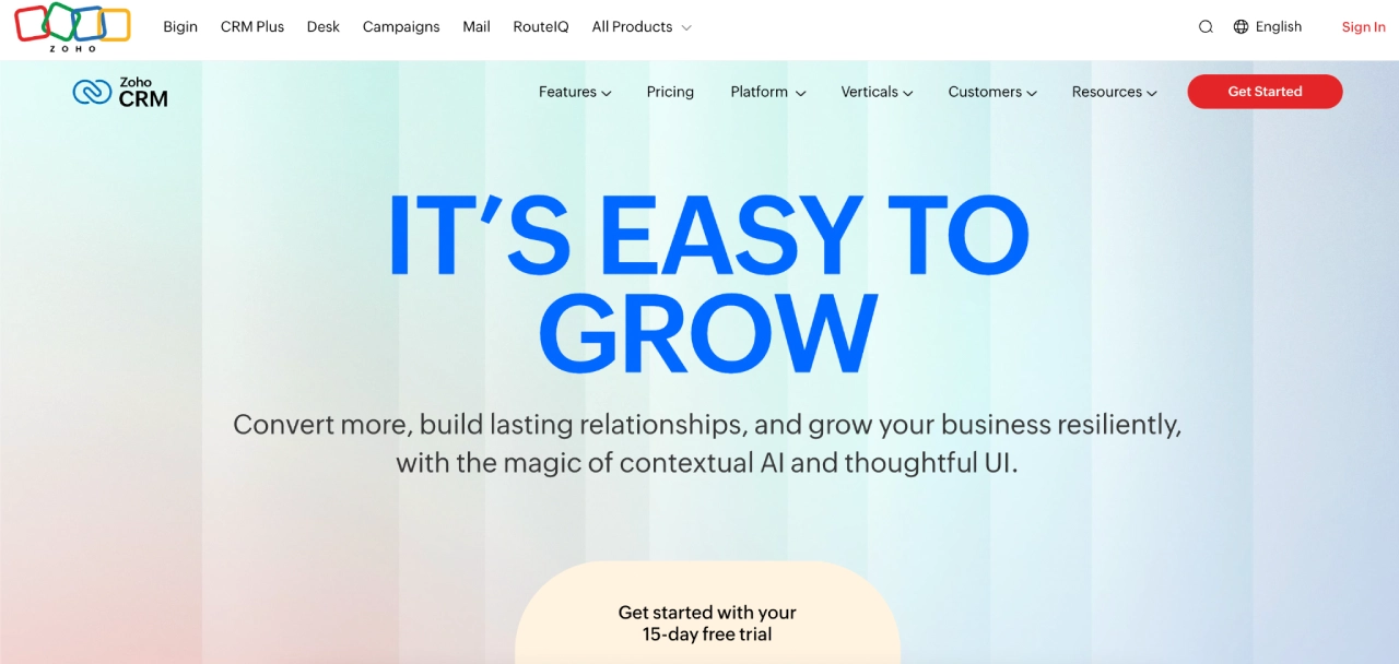 zoho crm homepage